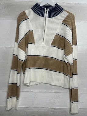 New with tags. Elan sweater. Navy tan camel. 1/4 zip quarter zip. Large